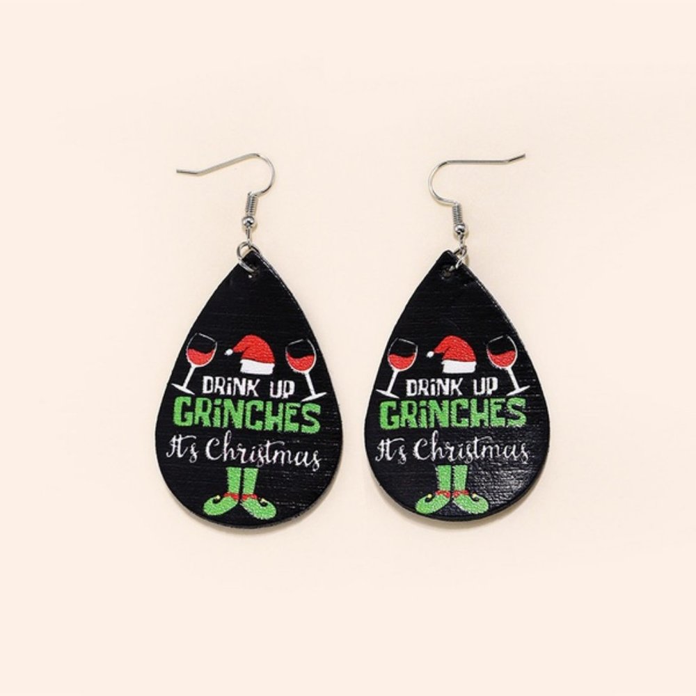 Brand New Drink Up Grinches Christmas Earrings
